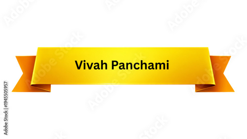 Vivah Panchami Hindu Festival Banner with Yellow Ribbon and Bold Black Text for Sacred Religious Observance, Spiritual Celebration, and Cultural Design