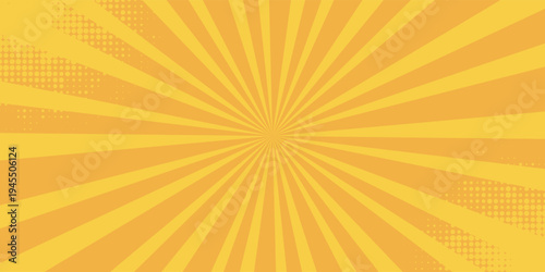 Circus background of spiral yellow orange rays vector illustration. Vintage radial pattern with sunbeams or starburst strip. Circus, carnival, summer fair or chapiteau backdrop.