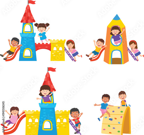 Children Playing on Playground Slide