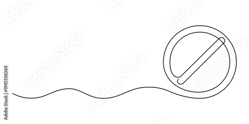 Single continuous line drawing of prohibited sign symbol with copy space background. Stop concept outline for graphic design. Warning, restriction, forbidden idea. Vector illustration