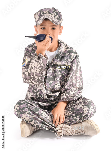 Cute little soldier with mi...