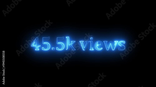 Beautiful Glowing 45.5K Views Icon Animation Neon Light Style Shiny Social Media Counter Graphic Motion Design Video. 45.5K Viral Video Views Animation | Eye-Catching Spiral Hypnotic Motion 