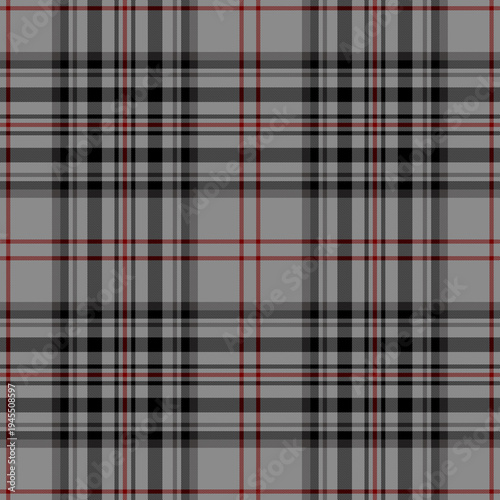 Tartan Scottish British Royal Plaid Fabric Checkered Black Gray Red Seamless Repeating Pattern