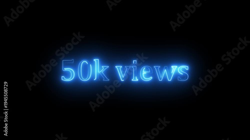 Beautiful Glowing 50k Views Icon Animation Neon Light Style Shiny Social Media Counter Graphic Motion Design Video. 50K Viral Video Views Animation | Eye-Catching Spiral Hypnotic Motion Background |