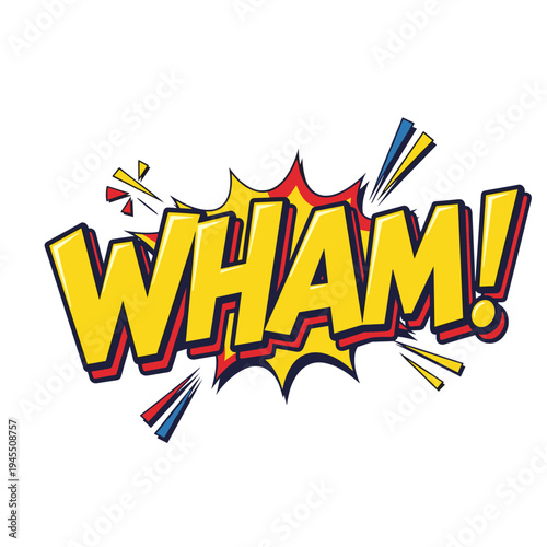 Comic book style WHAM sound effect text bubble.