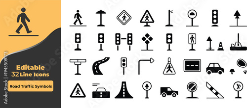 Road traffic symbols and collection sign pedestrian