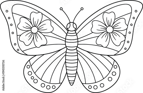 Colour book butterfly illustration for kids and adults colouring fun