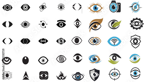 Eye Logo Vector Set Vision Eye Icon Collection Optical Symbol Branding Identity Security Vision Care Technology Illustration Isolated Graphic Design