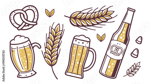 National beer day in usa concept with beer mugs bottle wheat and pretzel celebrating brewing tradition bar culture and craft beer appreciation
