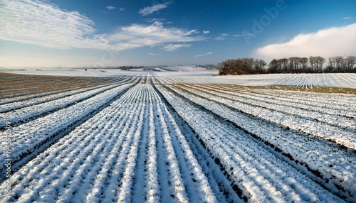A Farm Field Covered With Snow In Winter