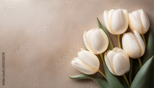 Soft And Dreamy Beige Flower Textured Background White Tulips Copy Space