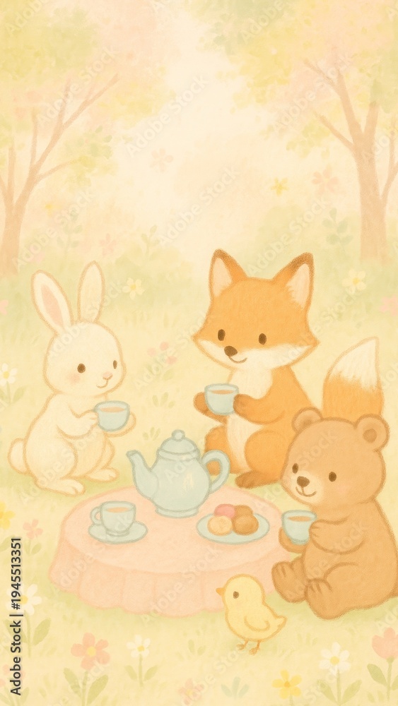 Obraz premium Adorable woodland tea party scene mobile wallpaper