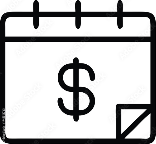 Financial calendar icon with dollar sign. Tax payment date and money schedule. Vector line illustration