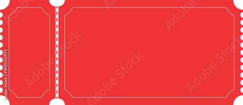 Blank red vintage ticket stub template vector isolated on white. Classic retro-style blank ticket stub with perforated tear line and decorative edges in red colors. events, cinema, theater, raffles.
