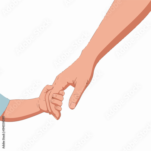 Tender moment of hand-holding between adult and child, symbolizing affection and love. Hand-holding conveys emotional connection and support in nurturing relationships, ideal for adoption themes.