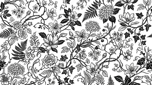 Black and white floral pattern design.