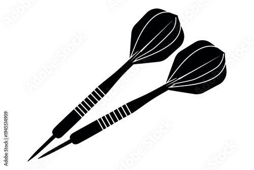 Black and white illustration of two darts with pointed tips and fletched tails