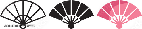 Hand Fan Vector Icon Set. Traditional Japanese Folding Fan Illustrations.