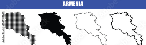 Armenia map collection featuring solid black silhouette simple outline white shape and halftone dot texture on transparent backdrop