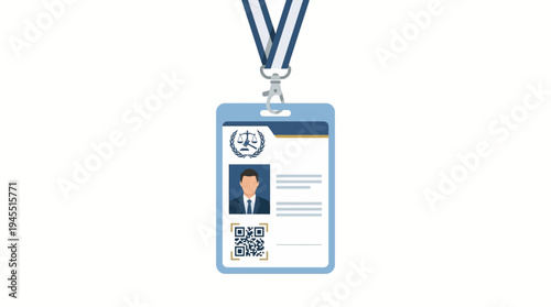 Flat Icon of Attorney ID Badge with QR Code and Legal Emblem

