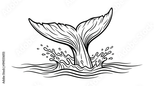 Whale Tail Splashing in Ocean Water.