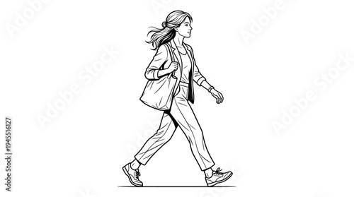 Businesswoman Walking with Briefcase and Handbag.