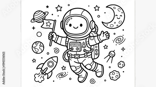 Smiling astronaut in space suit floating.