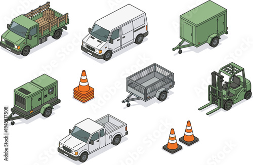 Isometric electrical power distribution system vector with high voltage transformers utility poles and house