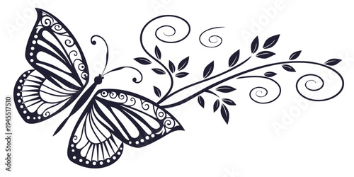 Black and white butterfly with floral design