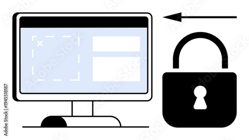 Cybersecurity concept. Cybersecurity displayed with a computer screen and lock symbol data protection. Cybersecurity ensures safe digital communication and privacy. Great for technology, privacy