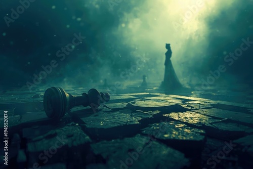 Lone chess king lies fallen on cracked stone
