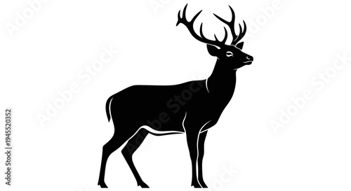 Majestic Stag Silhouette, Antlers, White Background, Wildlife Icon