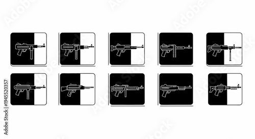 Collection of Iconic Firearm Silhouettes on Split Backgrounds