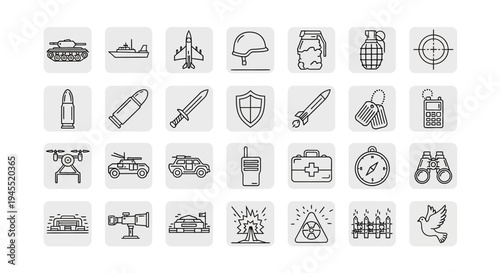 Military Icons Set: War, Peace, and Security Symbols Collection
