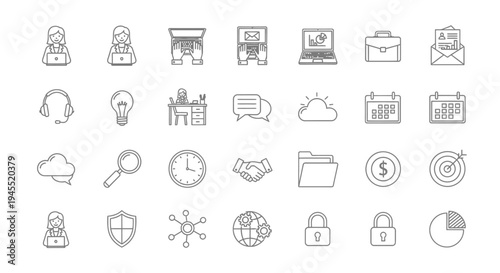 Business and Technology Icons Set: Office, Communication, Finance, Security, Strategy