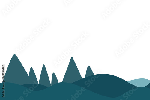 Stylized blue mountain range background in flat design style.
