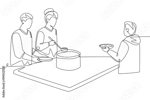 Community meals concept one-line drawing