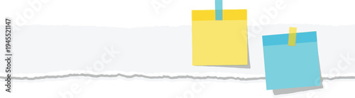 Vibrant colored sticky notes hang on a cracked white background surface closely