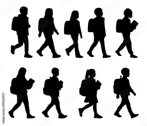 Student walking, school children with backpacks walking, School boy and girl with a backpack