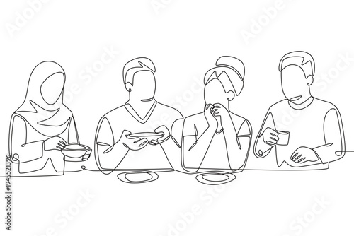 Community meals concept one-line drawing