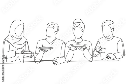 Community meals concept one-line drawing