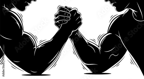 Intense Arm Wrestling Match Illustration Featuring Muscular Arms.
