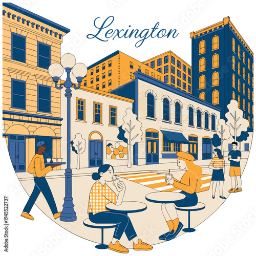 Lexington Kentucky Urban Street Scene with People at Outdoor Cafe