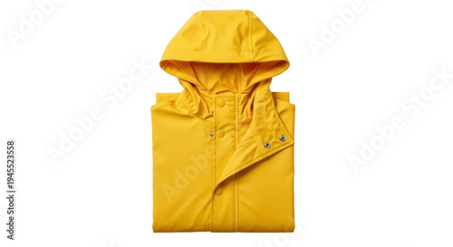 Canvas-taulu Folded yellow raincoat with hood isolated PNG, waterproof outerwear for kids and