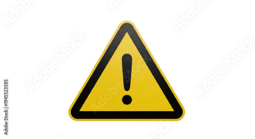 Yellow hazard warning sign with exclamation mark isolated PNG, attention symbol for danger and caution on transparent background