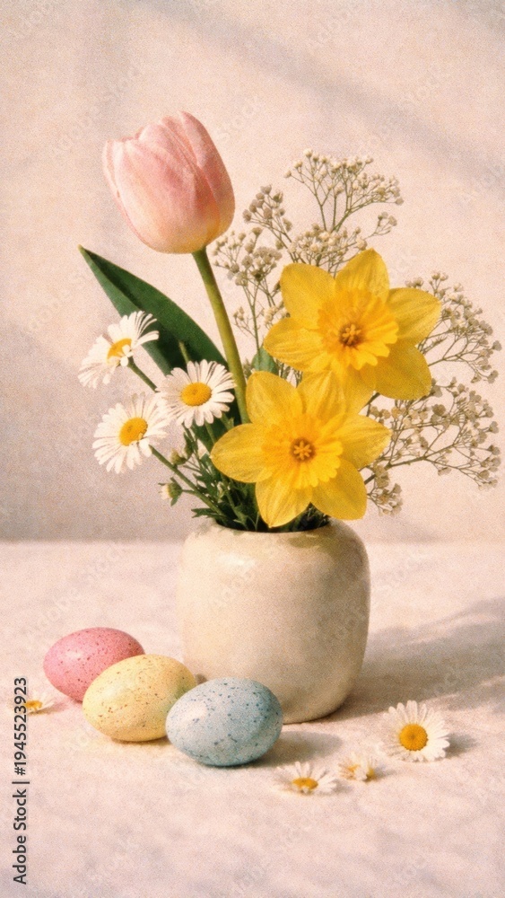 Fototapeta premium Spring flowers and Easter eggs mobile wallpaper