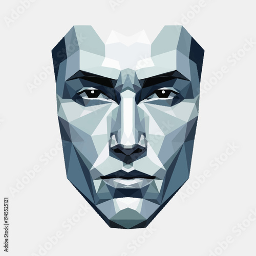 Geometric Human Face Sculpture With Sharp Angles.