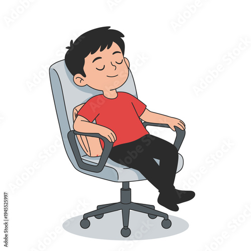 Boy Relaxing in Office Chair Enjoying a Quiet Moment