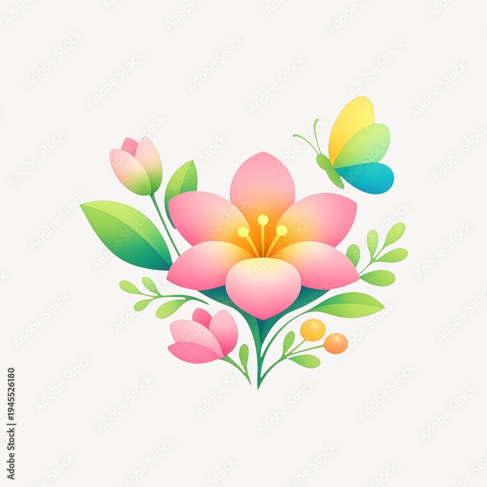Fototapeta premium Vibrant floral butterfly illustration