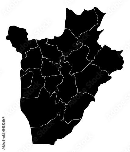 Burundi black fill with white state borders map vector graphic illustration geography silhouette shape national border design isolated transparent background political territory cartography atlas eps